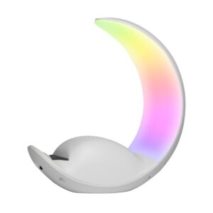 Moon Shape Bluetooth Speaker with Night Light, Portable Wireless Speaker with Dimmable LED, Phone Holder & Type-C Charging, Tech Gadgets & Gifts for Teens & Bedroom Decor, White